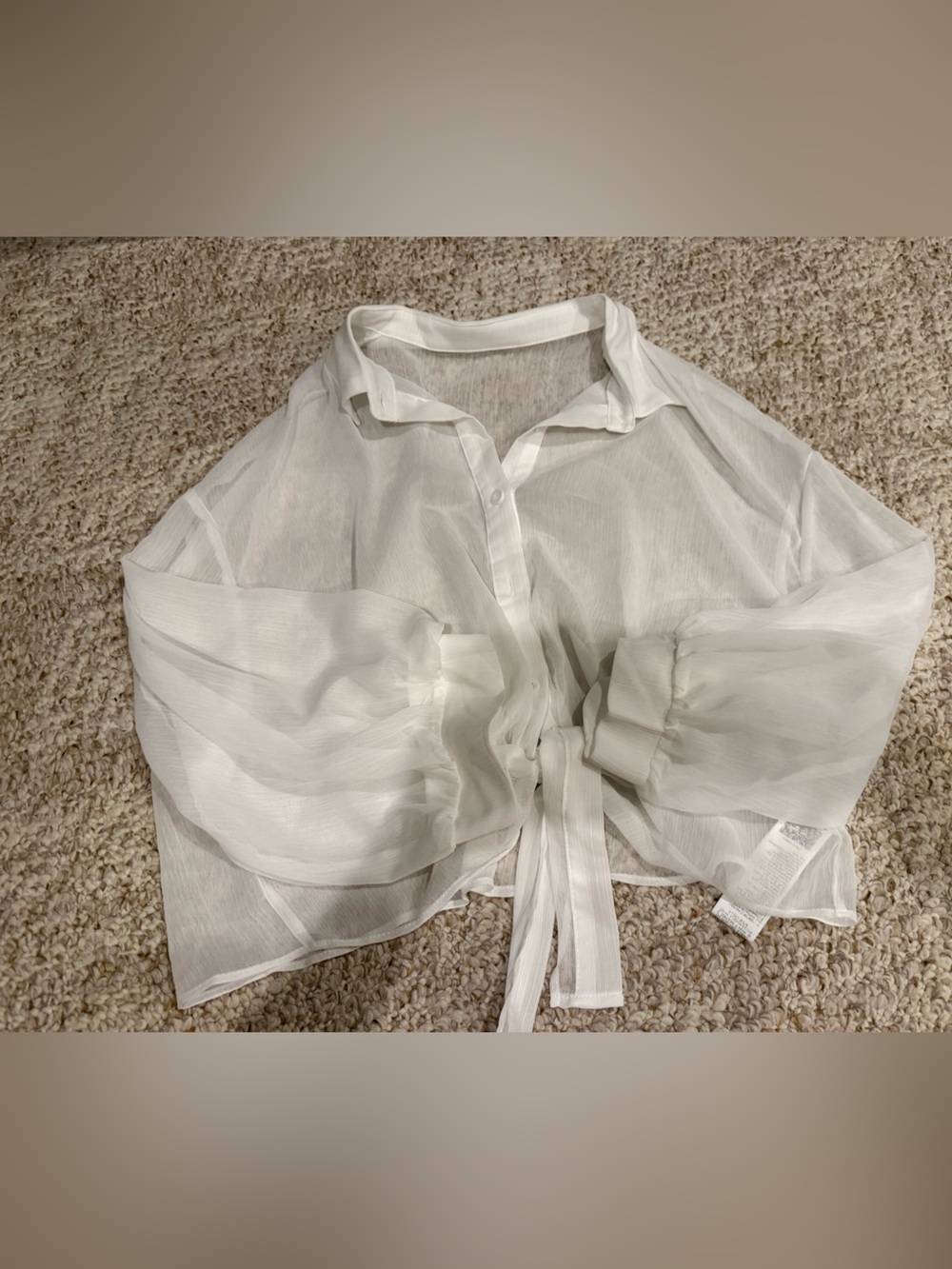 Sheer White Women's Button-Front Blouse with tie